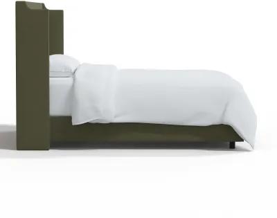 Hattie Army Green Notched Wingback Queen Bed - Skyline Furniture