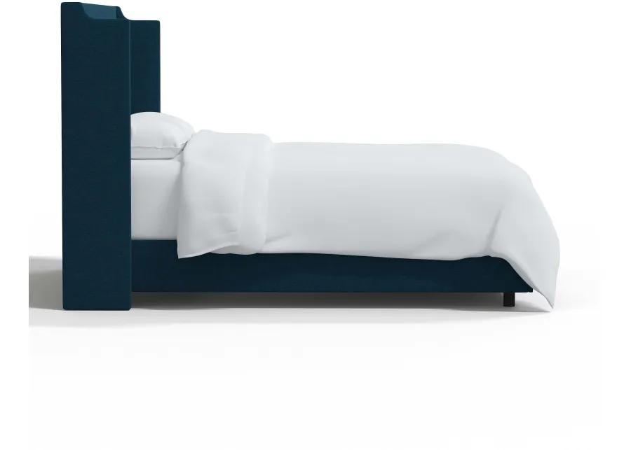 Hattie Navy Notched Wingback Full Bed - Skyline Furniture