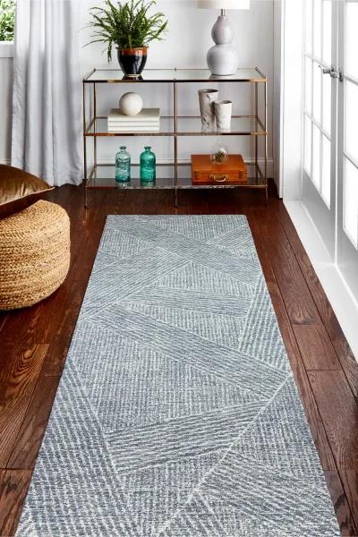 Nathanial Slate and White Striped 8 Foot Runner Rug