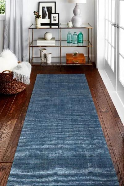 Joyce Blue Wool 8 Foot Runner Rug