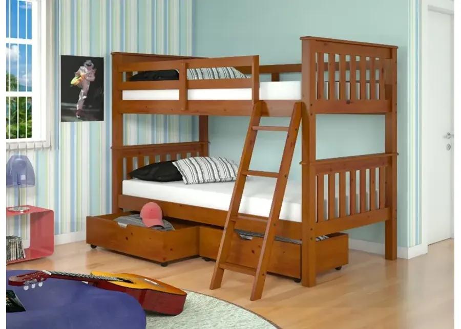 Mission Light Brown Twin-over-Twin Bunk Bed with Drawers