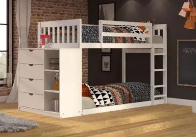 Mission White Twin-over-Twin Bunk Bed with Chest