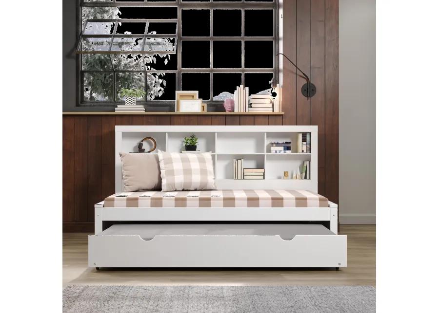 White Twin Bookcase Daybed with Trundle