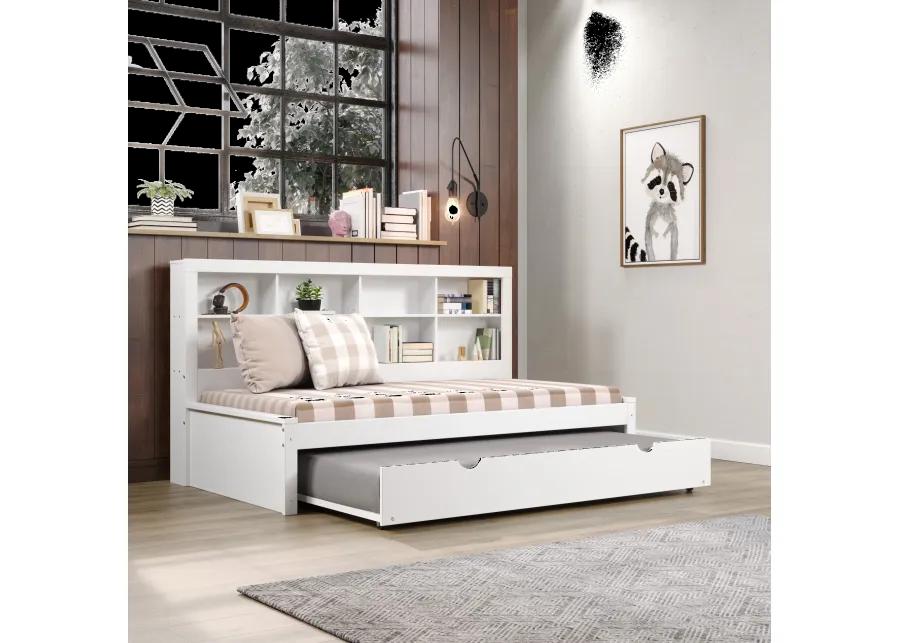 White Twin Bookcase Daybed with Trundle