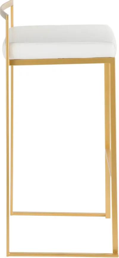 Fuji Gold and White Bar Stool with Low Back, Set of 2