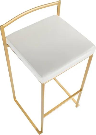 Fuji Gold and White Bar Stool with Low Back, Set of 2