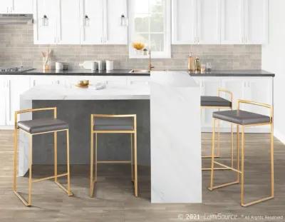 Fuji Low Back Gold & Gray Faux Leather Counter Stools, Set of 2