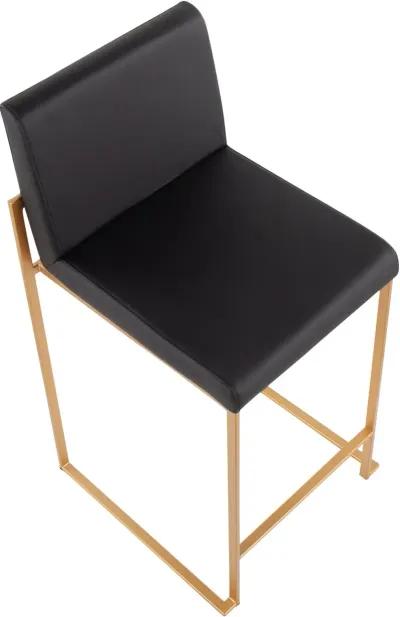 Fuji High Back Gold & Black Faux Leather Counter Stools, Set of 2