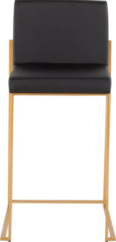 Fuji High Back Gold & Black Faux Leather Counter Stools, Set of 2