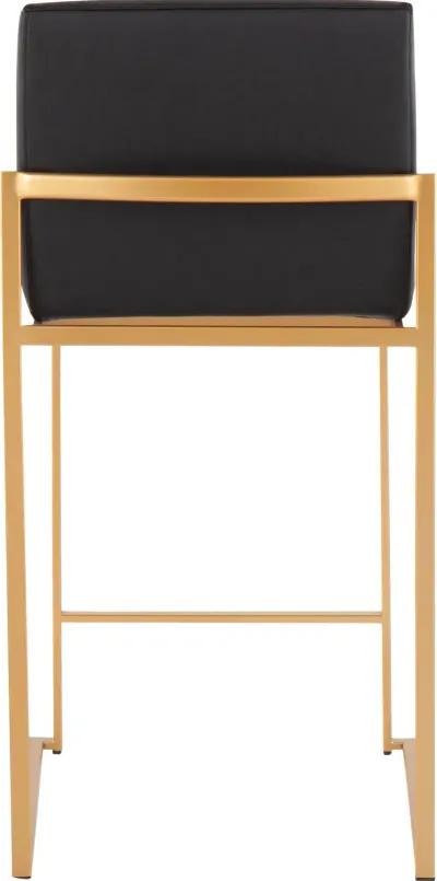 Fuji High Back Gold & Black Faux Leather Counter Stools, Set of 2