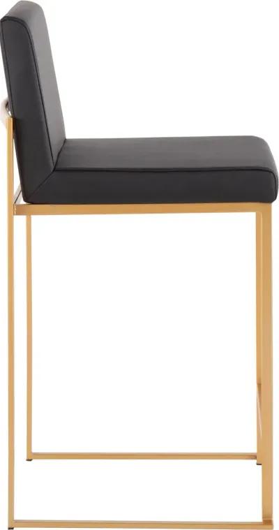 Fuji High Back Gold & Black Faux Leather Counter Stools, Set of 2