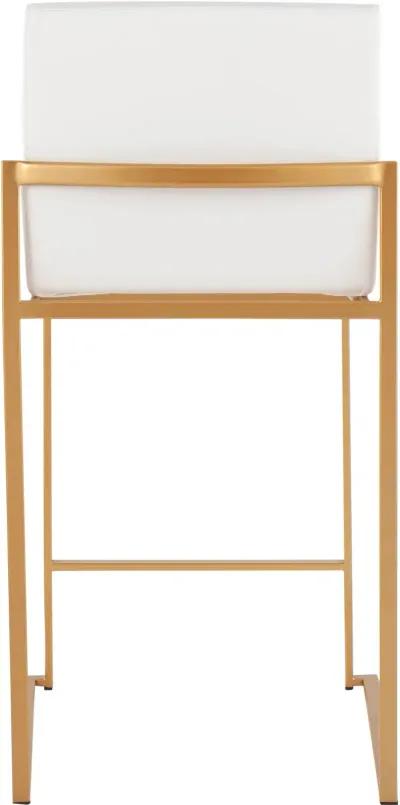 Fuji High Back Gold & White Faux Leather Counter Stools, Set of 2