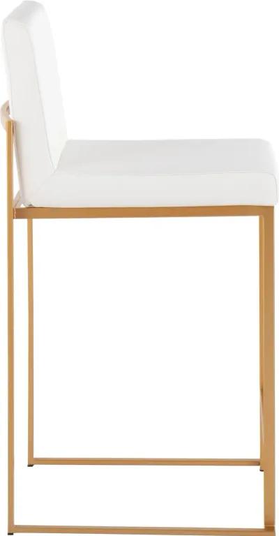 Fuji High Back Gold & White Faux Leather Counter Stools, Set of 2