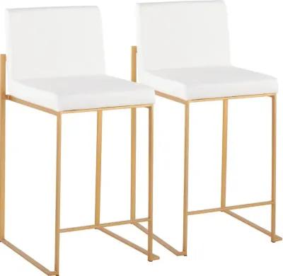 Fuji High Back Gold & White Faux Leather Counter Stools, Set of 2