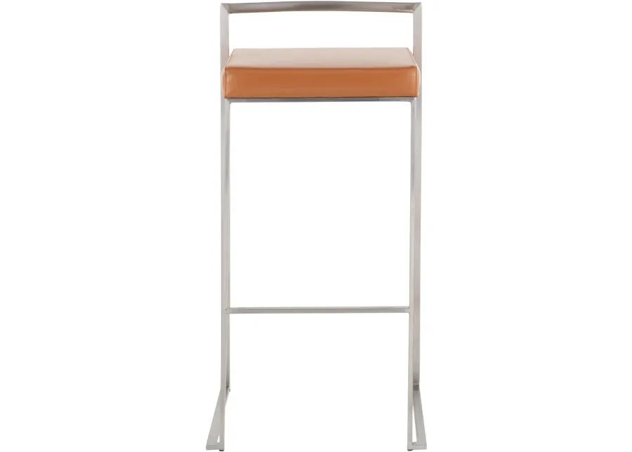 Fuji Low Back Stainless & Camel Faux Leather Barstools, Set of 2