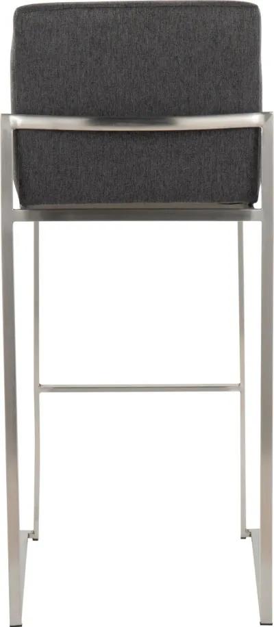 Fuji High Back Stainless & Charcoal Barstools, Set of 2