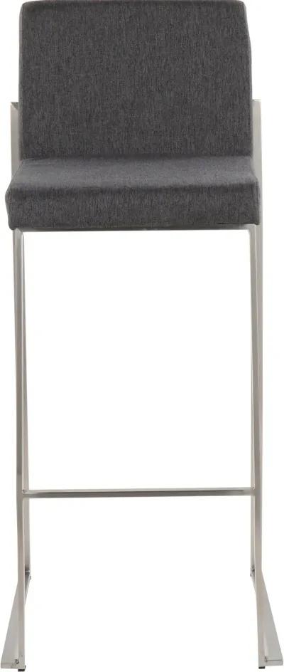 Fuji High Back Stainless & Charcoal Barstools, Set of 2