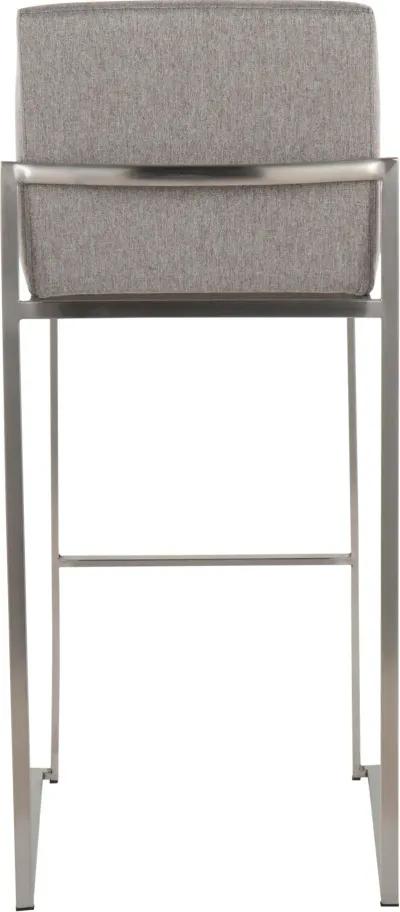 Fuji High Back Stainless & Light Gray Barstools, Set of 2