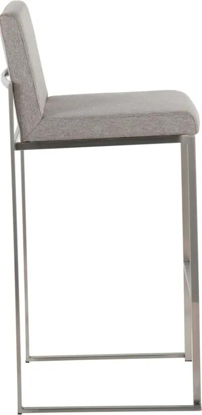 Fuji High Back Stainless & Light Gray Barstools, Set of 2