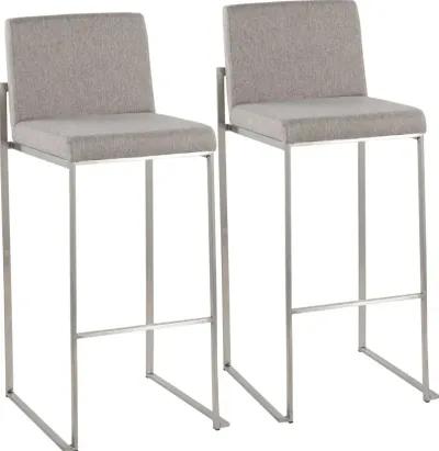 Fuji High Back Stainless & Light Gray Barstools, Set of 2