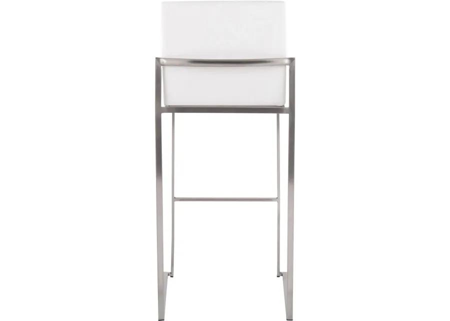 Fuji High Back Stainless & White Velvet Barstools, Set of 2