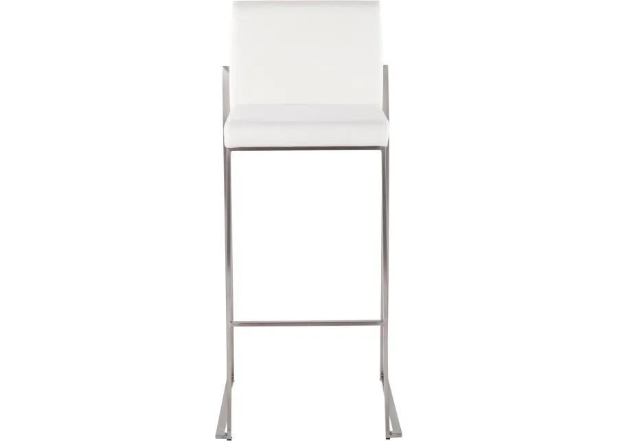 Fuji High Back Stainless & White Velvet Barstools, Set of 2