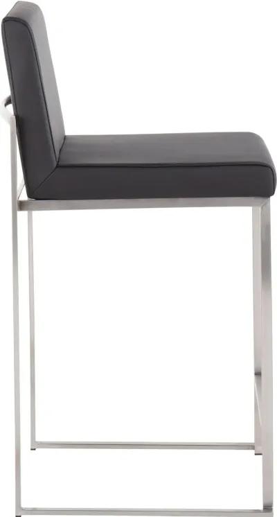 Fuji High Back Stainless & Black Faux Leather Counter Stools, Set of 2