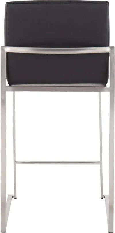 Fuji High Back Stainless & Black Faux Leather Counter Stools, Set of 2