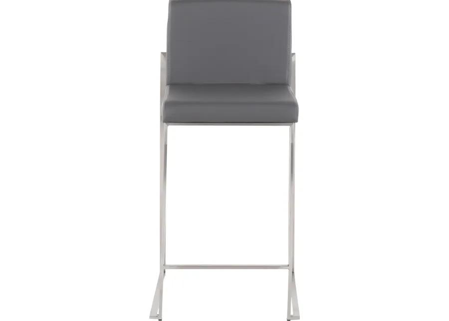 Fuji High Back Stainless & Gray Faux Leather Counter Stools, Set of 2