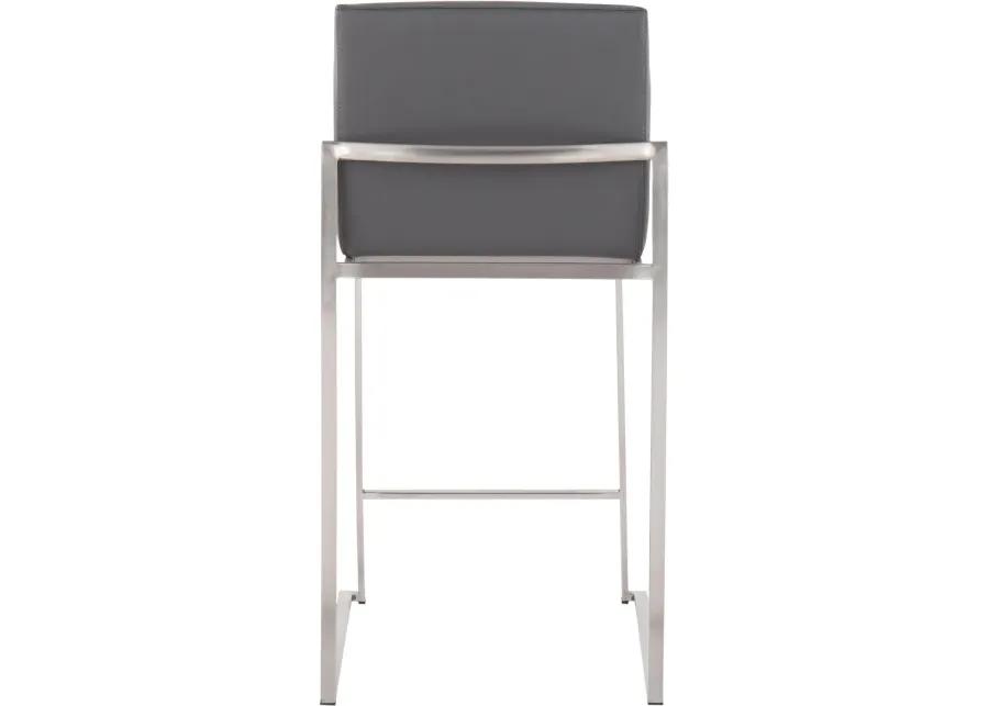 Fuji High Back Stainless & Gray Faux Leather Counter Stools, Set of 2