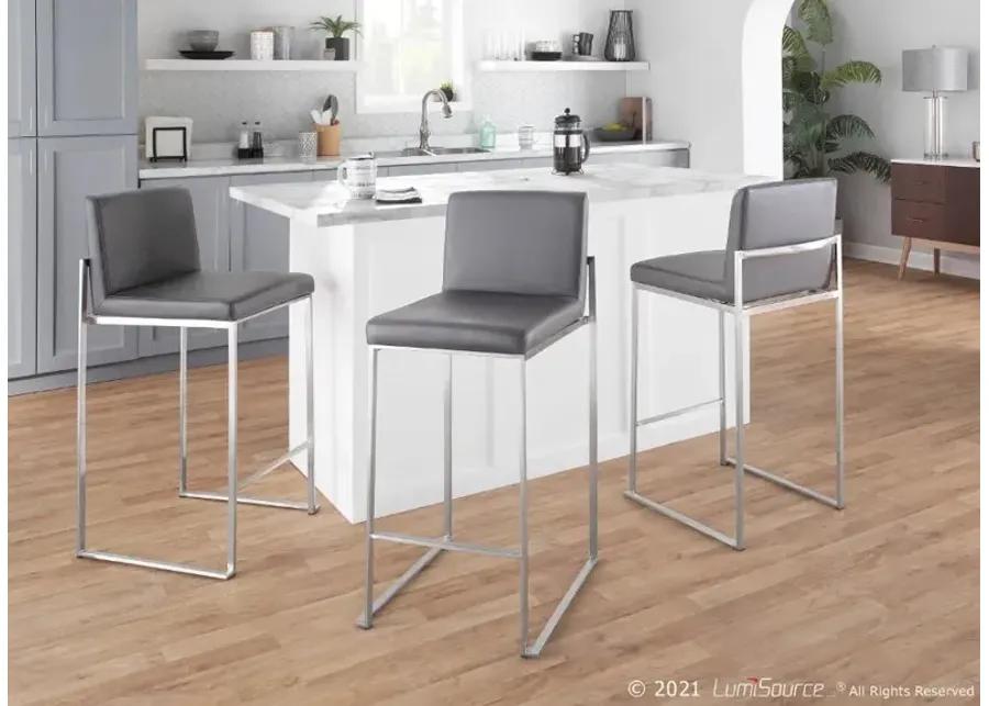 Fuji High Back Stainless & Gray Faux Leather Counter Stools, Set of 2