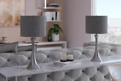 Lenuxe Nickel Table Lamps with Gray Shades, Set of 2