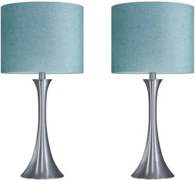 Lenuxe Nickel Table Lamps with Turquoise Shades, Set of 2