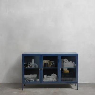 Bronco Blue Metal & Glass 3-Door Sideboard