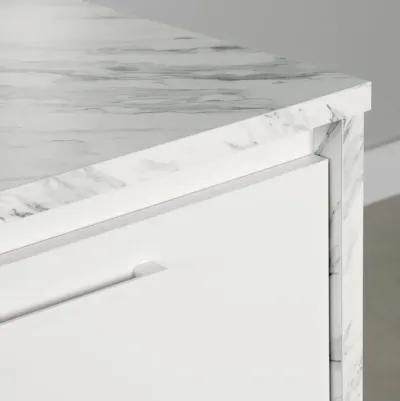 Myro Faux White Marble and White Kitchen Island - South Shore