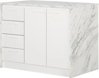 Myro Faux White Marble and White Kitchen Island - South Shore