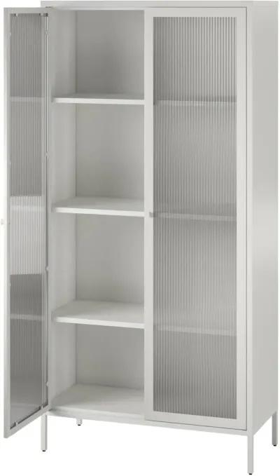 Ashbury White Tall Storage Cabinet with Fluted Glass Doors