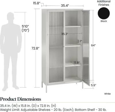 Ashbury White Tall Storage Cabinet with Fluted Glass Doors