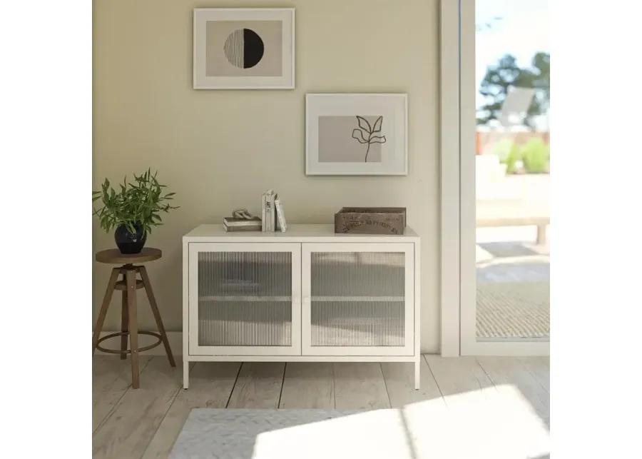 Ashbury White 2 Door Storage Cabinet with Fluted Glass Doors