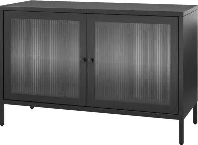 Ashbury Black 2 Door Storage Cabinet with Fluted Glass Doors