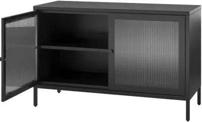 Ashbury Black 2 Door Storage Cabinet with Fluted Glass Doors