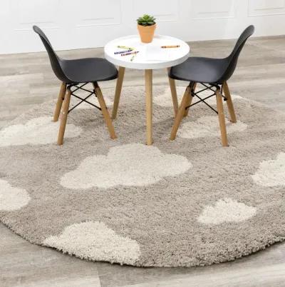 Kids Beige Cloud Print 5' Round Shag Rug