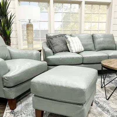 Palmer Ice Blue Leather Ottoman