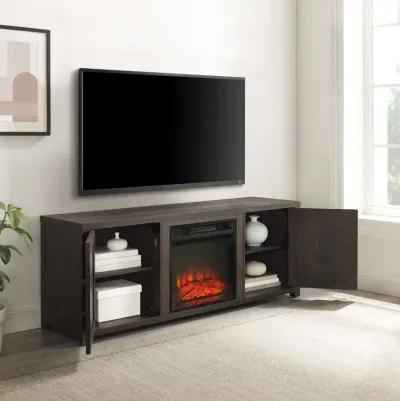 Gordon 58" Walnut Brown TV Stand with Fireplace