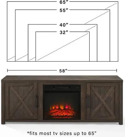 Gordon 58" Walnut Brown TV Stand with Fireplace