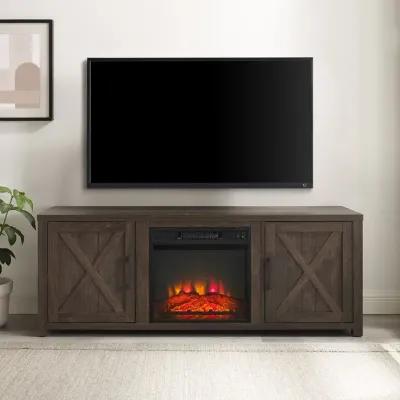 Gordon 58" Walnut Brown TV Stand with Fireplace