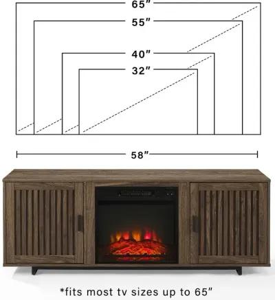 Silas 58" Walnut TV Stand with Fireplace