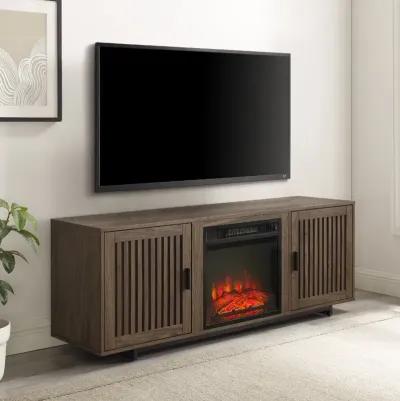 Silas 58" Walnut TV Stand with Fireplace