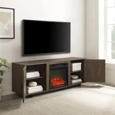 Silas 58" Walnut TV Stand with Fireplace