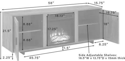 Silas 58" Walnut TV Stand with Fireplace